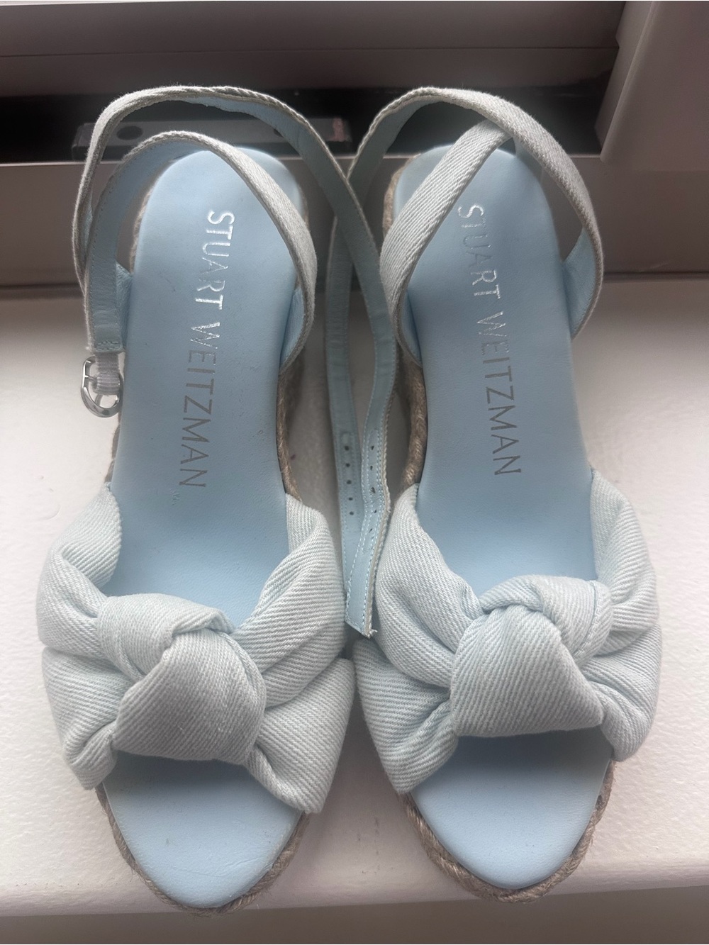Stuart Weitzman Pale Blue Espadrille Wedge Sandals. Size 7
